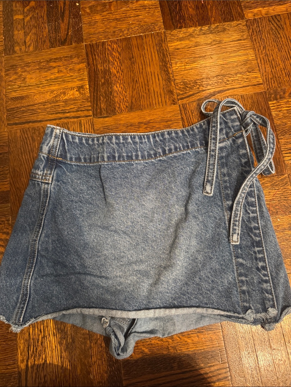 Classic Blue Denim Mini Skort with Side Tie